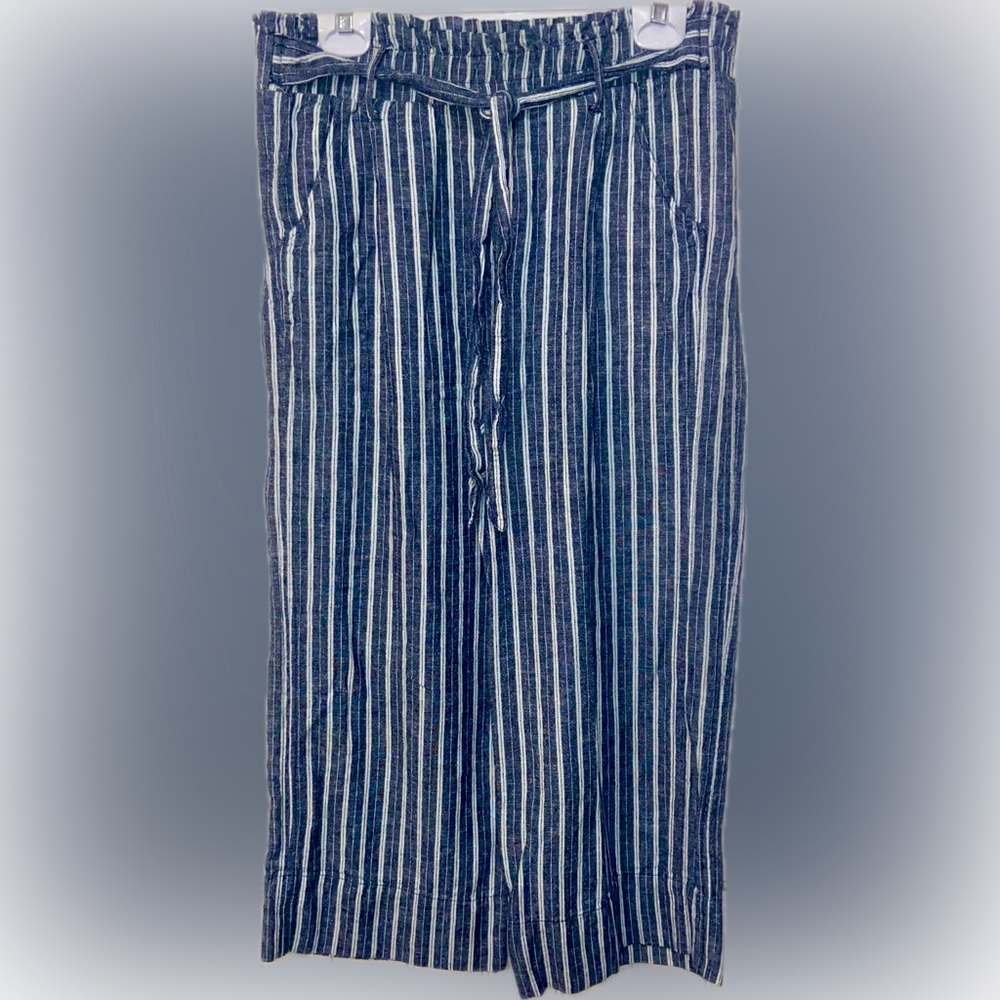 KNOX ROSE Womens Size Large Linen Striped Pants with Wide leg